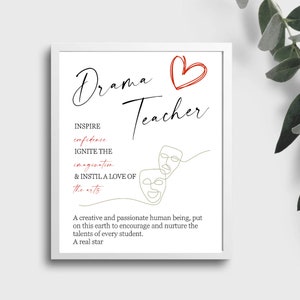 Bedankt voor de dramaleraar, digitale download, leraarscadeau, waardering van de dramaleraar, dramaleraarkaart, mediastudies, 's werelds beste leraar
