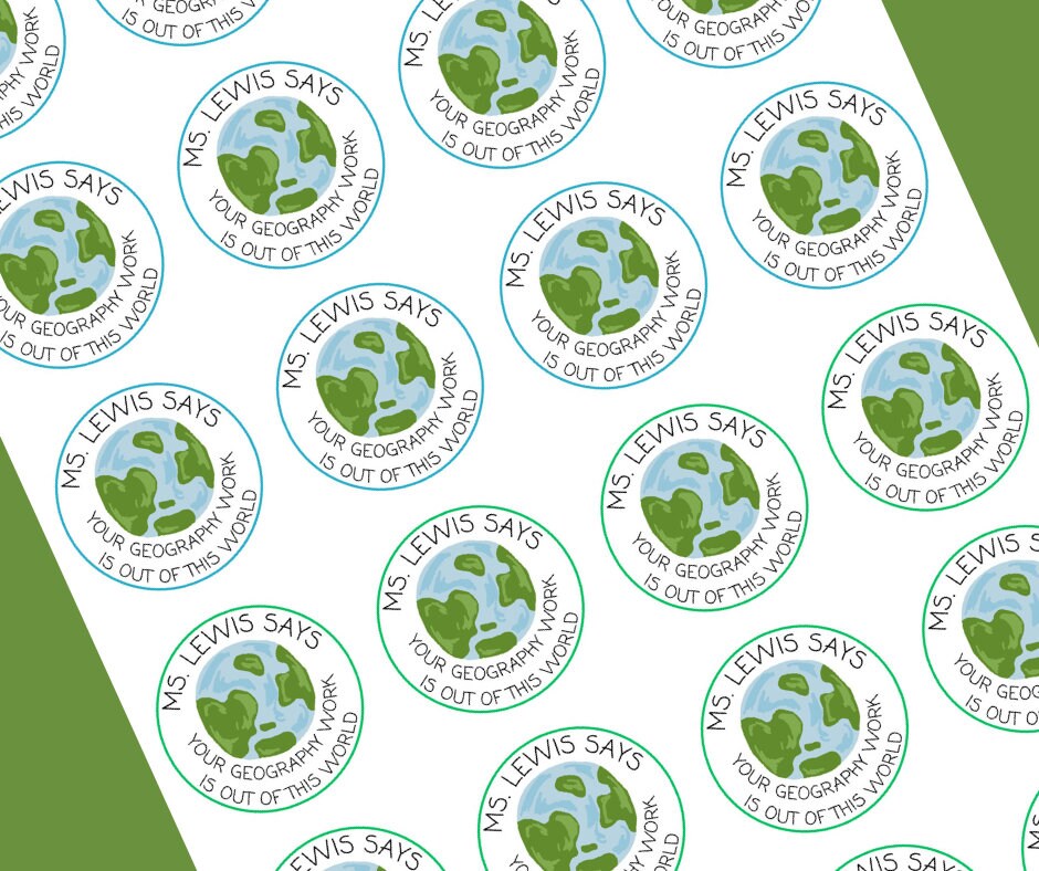 Geography teacher stickers, well done stickers, reward, great work,  new teacher gift, geography, personalised reward stickers, custom name