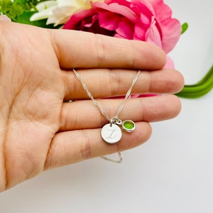 Sterling silver birthstone necklace, Personalized birthstone jewellery, Initial birthstone gemstone personalised necklace, Birthday necklace