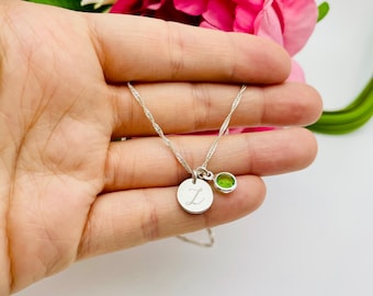 Sterling silver birthstone necklace, Personalized birthstone jewellery, Initial birthstone gemstone personalised necklace, Birthday necklace