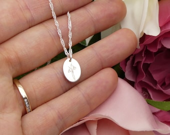 January birthday flower necklace, Snowdrop floral necklace, sterling silver flower pendant, January birthday bff silver necklace birthday