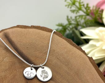 Cat pet paw initial silver memorial necklace, Cat Dog Lover Gift, Pet Lover necklace keepsake jewellery, Crazy cat lady