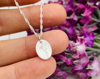 September birthday necklace birth flower, birthday necklace for her, minimalist botanical engraved jewellery morning glory, sapphire