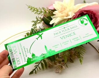 Personalised Holiday Foil Ticket Voucher worldwide travel Christmas gift idea