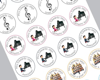 Adesivi personalizzati per insegnanti di pianoforte, premio per il pianoforte, adesivi per insegnanti di pianoforte, adesivi personalizzati, studente, adesivi con nome, lezioni di musica