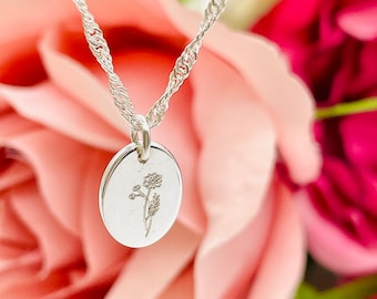 October birth flower necklace for sister or best friend, thoughtful floral botanical necklace, cosmos pink October birthday birth flower