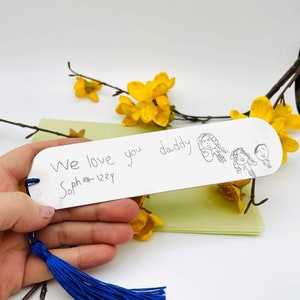 Actual handwriting bookmark, Childrens drawing bookmark, Real handwriting, Real handwriting gift, Handwriting gift, Engraved bookmark, Book