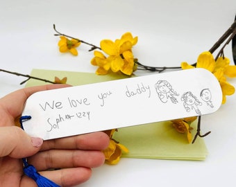 Actual handwriting bookmark, Childrens drawing bookmark, Real handwriting, Real handwriting gift, Handwriting gift, Engraved bookmark, Book