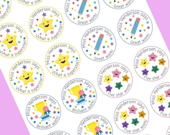 BULKKORTING klaslokaalstickers, op maat gemaakte lerarenstickers, goed uitgevoerde stickers, naam leraar, stickers met naam, verdienstensticker, stickers