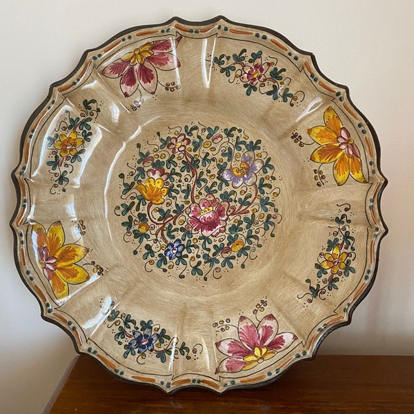 Vintage Gubbio C.A.F.F. Ceramic Plate 12.5” Signed Numbered Hand Made & Painted, Italy