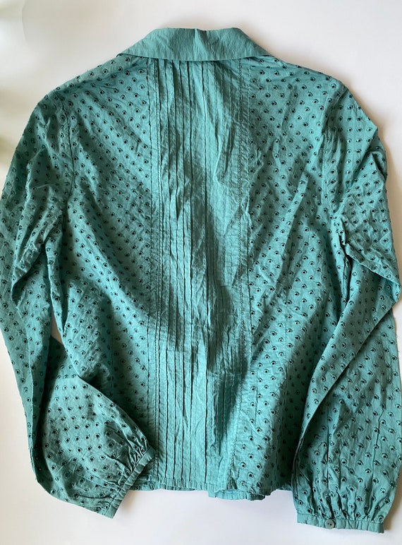 Laura Ashley Peasant Blouse Vintage 90s Blue Gree… - image 8