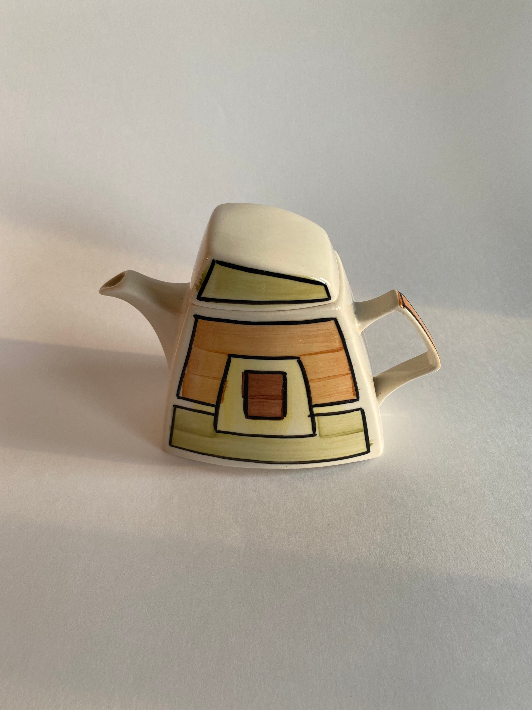 Art Deco Style Teapot, Vintage Geometric Hand Painted Teapot, Art Deco Kitchen Decor, Couple