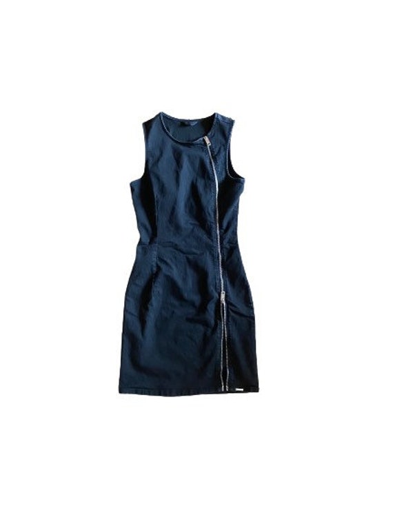 Diesel Black Denim Dress Zip up Front Shirtdress Y2K Little Black
