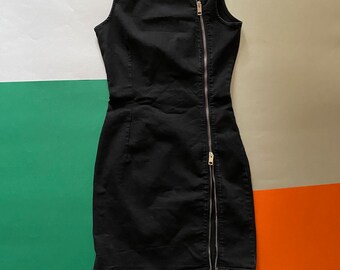 Diesel Black Denim Dress Zip up Front Shirtdress Y2K Little Black