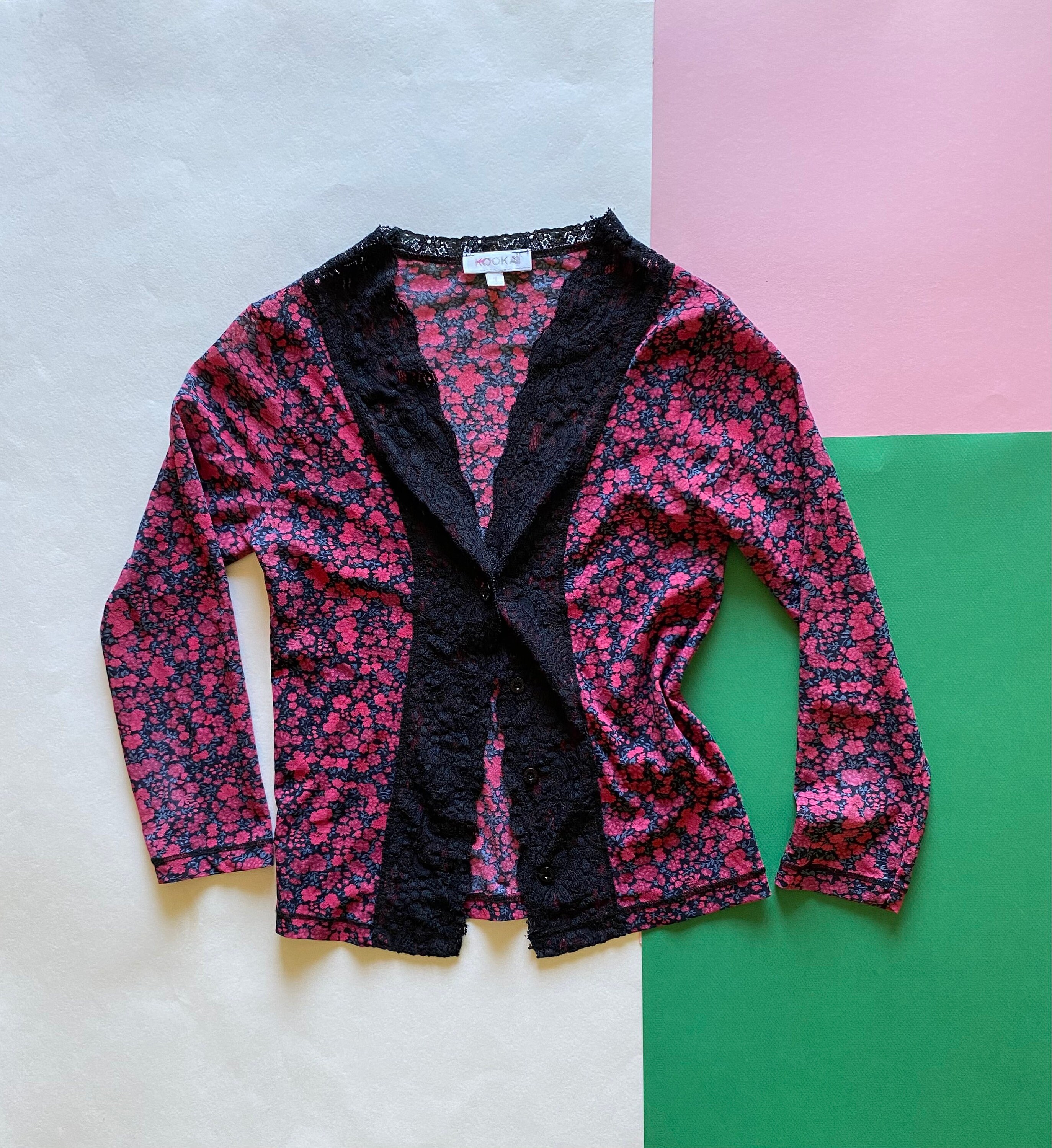 90s Kookai Mesh Crop Cardigan Vintage Peony Pink Blue Black - Etsy UK