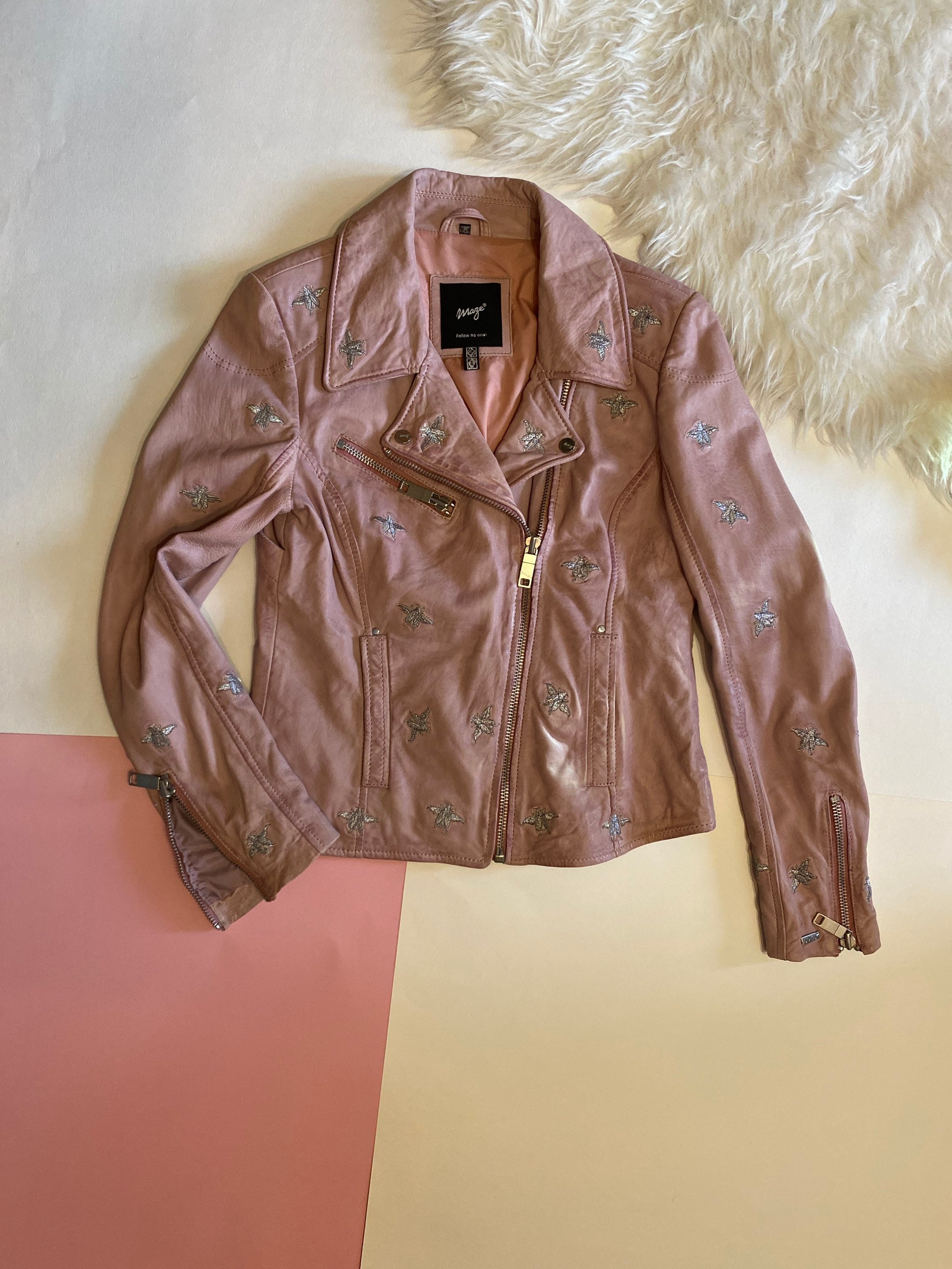 Leder Schweiz Lammfell Vintage von Silver Jacke Jacke Y2K MAZE Biker Luxury Blush Bees Mitte Pink - Etsy Größe Echte Pink Bestickte Embroidery,