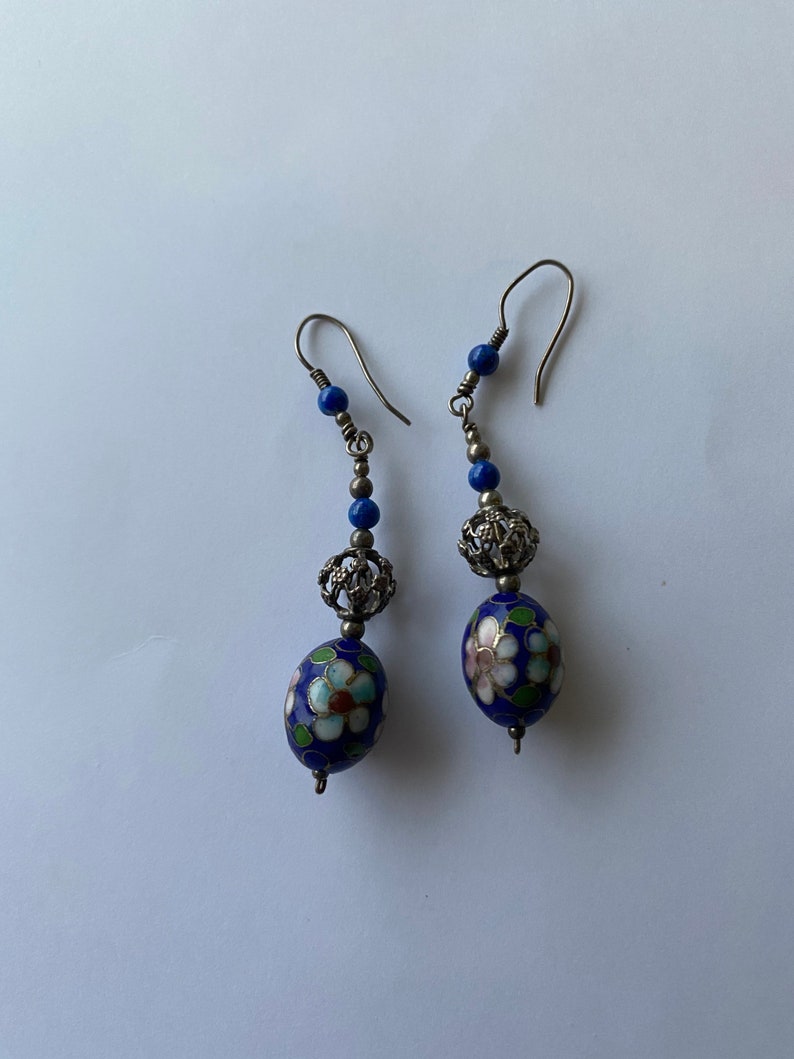 Jewellery Gift Rare Flapper Earrings Antique Chinese Cloisonn\u00e9 Dangle Earrings