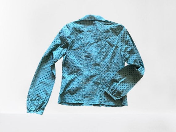 Laura Ashley Peasant Blouse Vintage 90s Blue Gree… - image 3