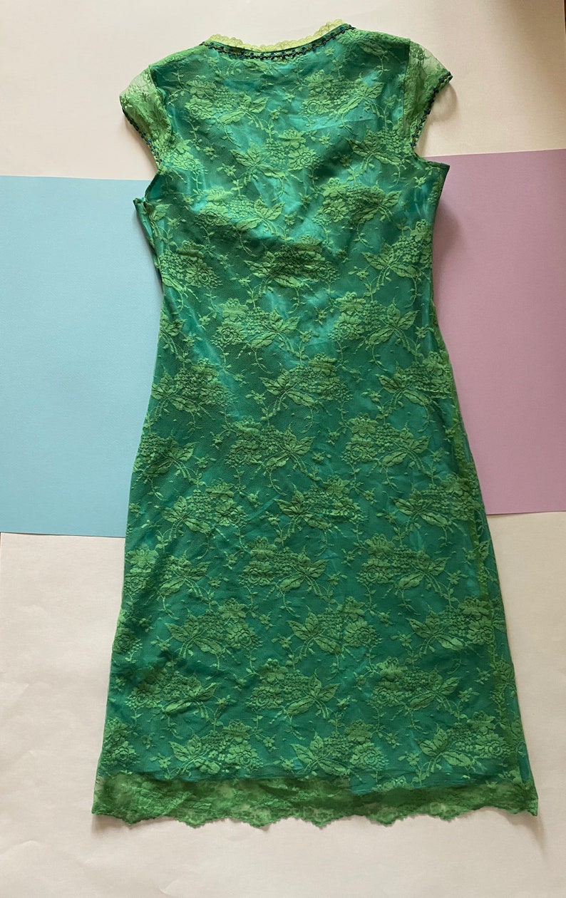 Y2K Sheer Lace Dress Lime Green & Blue 2000s Semi Formal Midi | Etsy Australia
