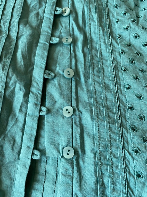 Laura Ashley Peasant Blouse Vintage 90s Blue Gree… - image 5