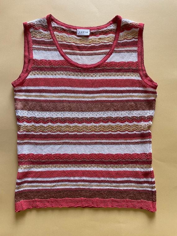 Vtg 90s Preppy Vest Striped Fine Knit Top Vintage Designer Lucia