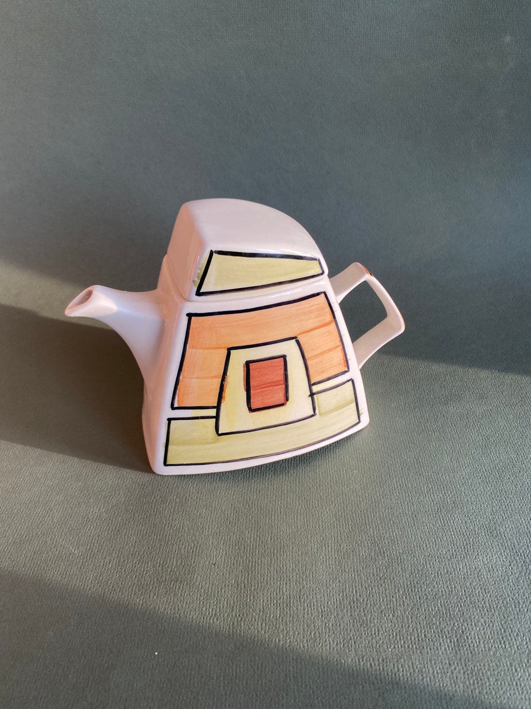 Art Deco Style Teapot, Vintage Geometric Hand Painted Teapot, Art Deco Kitchen Decor, Couple