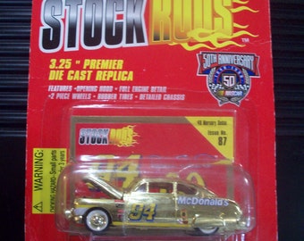 NASCAR Stock Rods Gold Bill Elliott McDonalds 49 Mercury Sedan NASCAR 50Th Ann Series #87 Gold Stock Rods 1998 Racing Champions New on Card