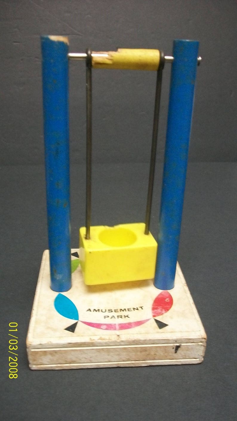Fisher Price Little People Wooden Swing Yellow And Blue From The Amusement Park No 932 Set See Item Description For Flaws