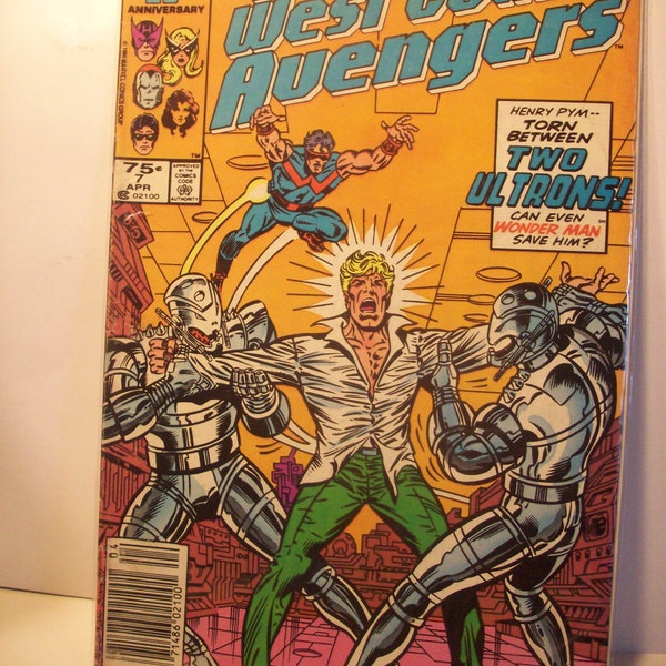 West Coast Avengers #7 Hamk Pym And 2 Ultron Robots On Cover  VG-VF Cond  Vintage Comic Book  1990s Marvel Comics Great Gift Idea