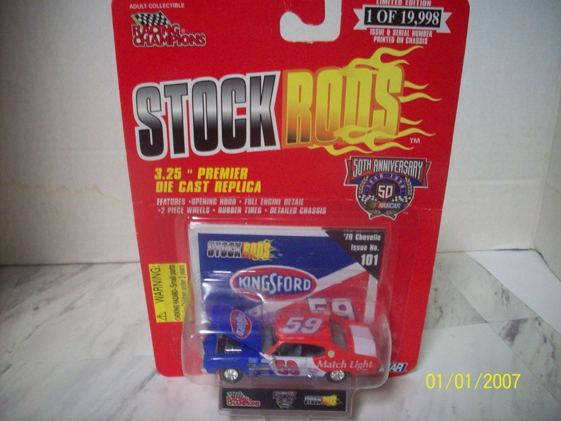NASCAR Stock Rods No 101 Kingsford Charcoal #59  70 Chevelle NASCAR 50Th Ann Series 1998 Racing Champions New on Card Great Gift Idea