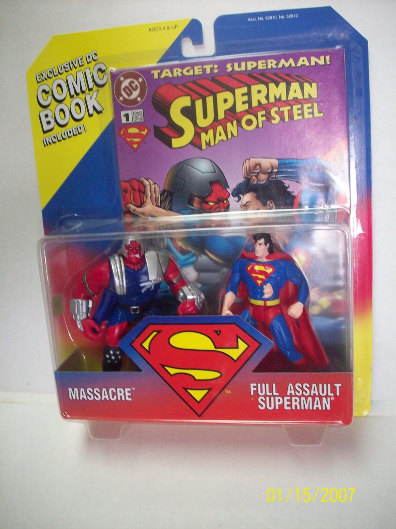 Superman And Massacre Action Figures 2 Pack New In Pkg With DC Comics Exclusive Comic Book 1995 Kenner Toys Great Gift Idea Vintage Toys