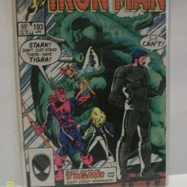 Iron Man #193 April Guest Staring Tigra And The West Coast Avengers VG-VF  Vintage Marvel Comic Book 1985