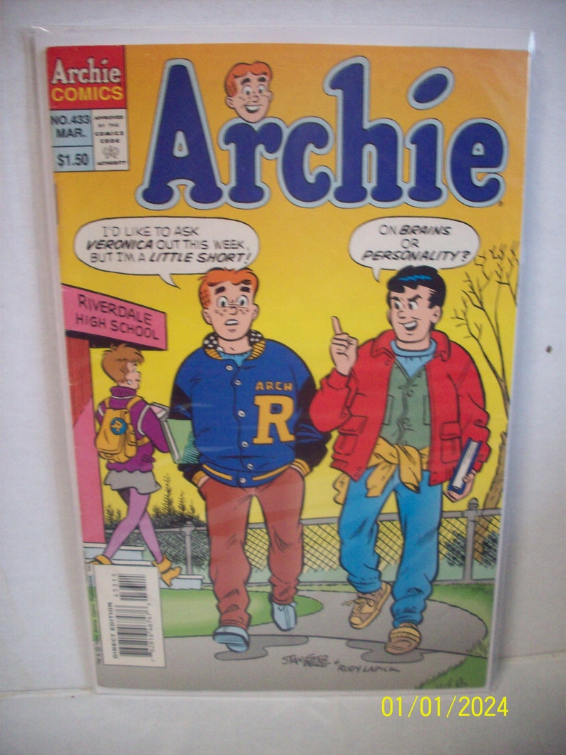 Archie Comics #433 Archie and Regggie Walking VF-NM Vintage Kids Comic ...