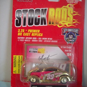 Nascar Stock Rods Gold Matt Burton Exide 37 Ford coupe Nasscar 50th Ann Series #104 Gold Stock Rods 1998 Racing Champsängers neu auf Karte