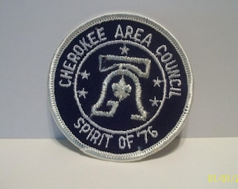 Boy Scouts Of America Cherokee Area Council Spirit Of 76 Vintage Black and Silver Oval Patch Embroidered 1976