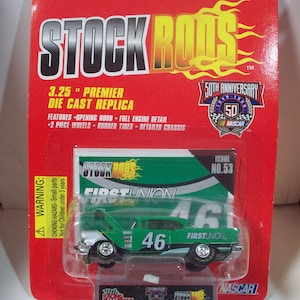 Nascar Stock Rods #53 First Union 57 Chevy Bel-Air Green 50th Jubiläumsserie 1998 Racing Champsängers Neu auf gebogener Karte