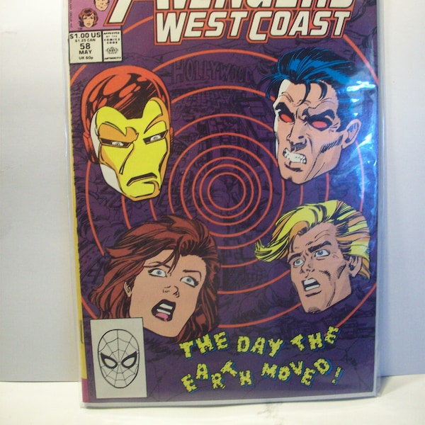 Avengers West Coast #58 The Day The Earth Moved  VF-NM Cond  Vintage Comic Book  1990s Marvel Comics Great Gift Idea