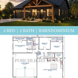 Plan P | Modern Barndominium Floor Plan | 3 Bed | 2 Bath | 2-Car Garage (Digital PDF Download)