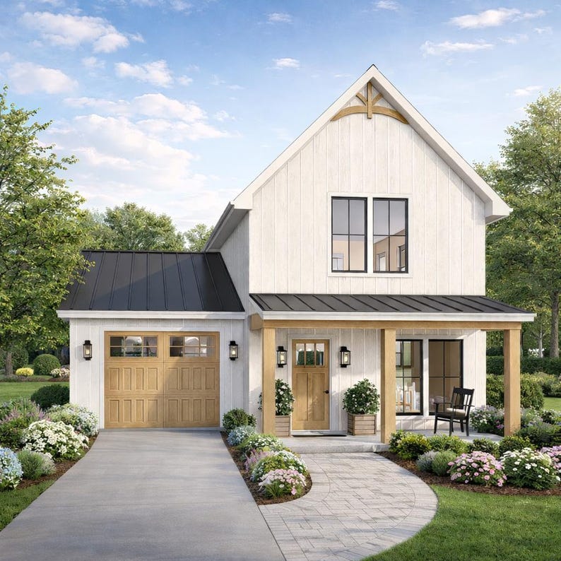 2 Story Modern Farmhouse Cottage House Plan | 2 Bed | 2 Bath | Digital ...