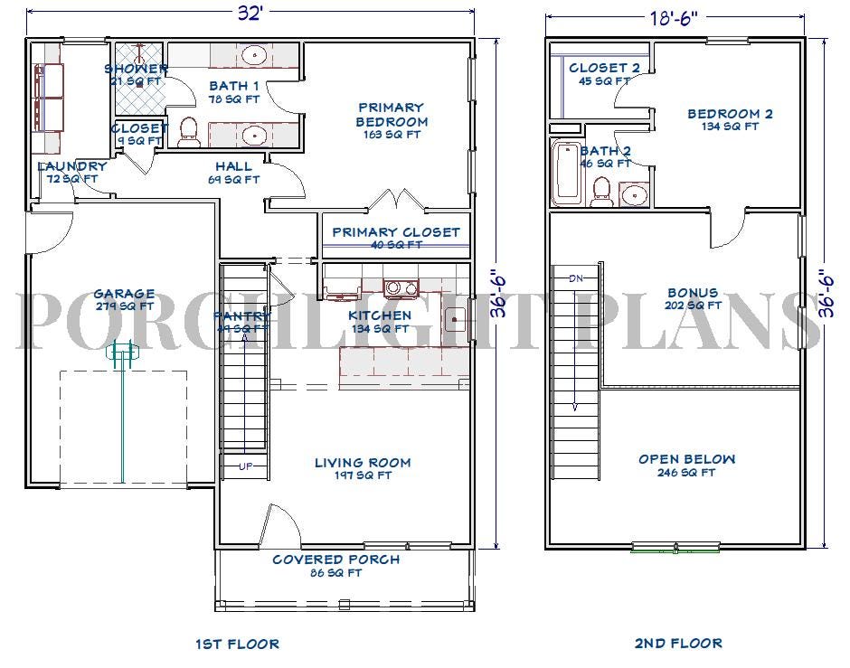 2 Story Modern Farmhouse Cottage House Plan | 2 Bed | 2 Bath | Digital ...