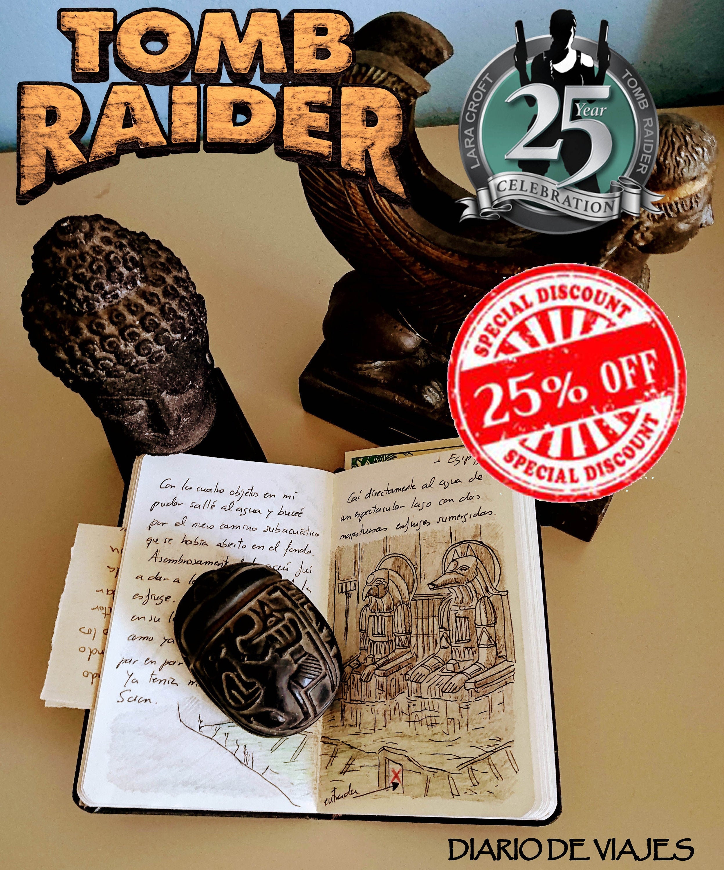 25% OFF!!! TOMB RAIDER Handcrafted Travel Journal. Lara Croft