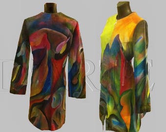 One of a kind painted coat retro summer cool jacket teen cropped chic hawaiian custom girlfriend special cotton denim wearable art to wear