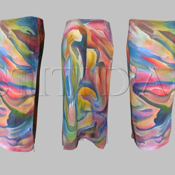 Falda personalizada de jeans pintados boho ideas vintage regalo mujer original hippie hecho a mano maxi festival art para su ropa única plus talla