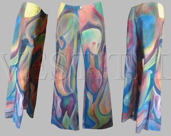 Painted palazzo pants handmade harem jeans gypgy trousers for him unique gifts for men women boho clothing personalized plus size her ideas