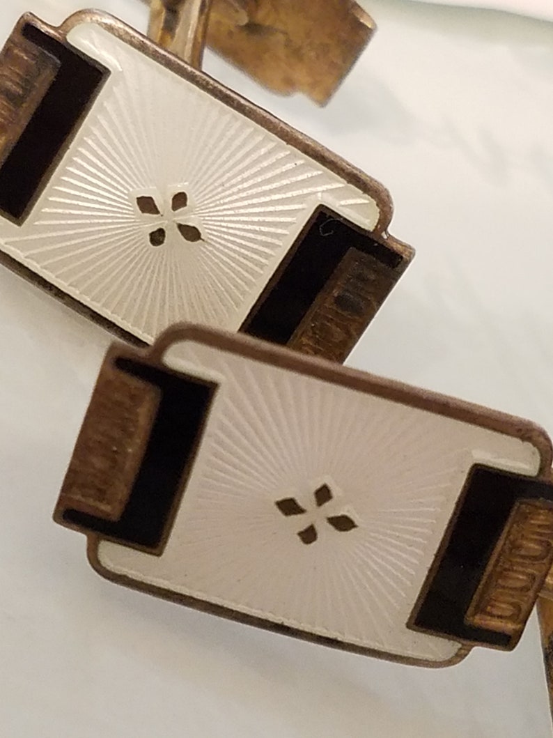 Antique Aksel Holmsen Norne sterliing and enamel cufflinks made in Norway QH4194