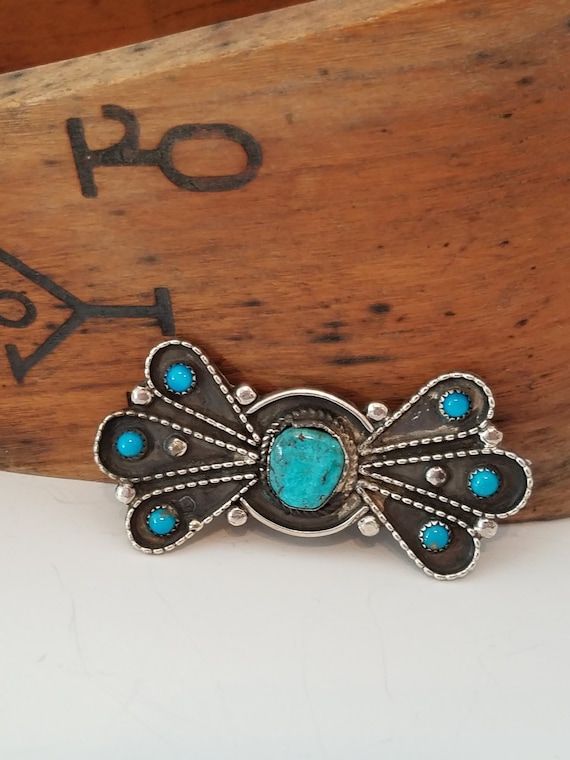Vintage Native American Turquoise bow tie pin broo