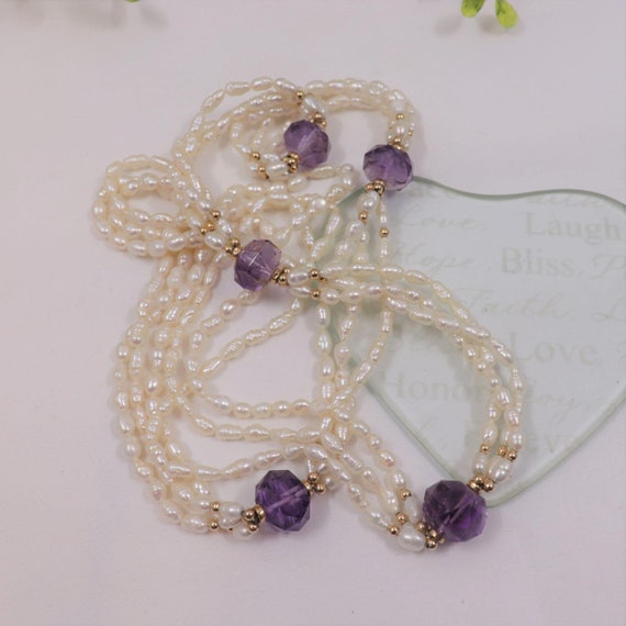 Long vintage white and purple beaded necklace wed… - image 6