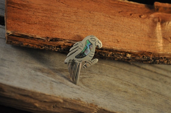 Bird brooch Vintage parrot brooch abalone pin silv