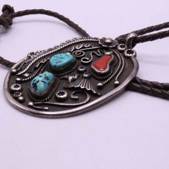 Large Native American sterling turquoise and cora… - image 7