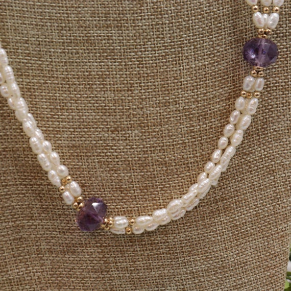 Long vintage white and purple beaded necklace wed… - image 3